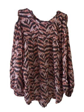 Hope & Harlow Peach Multi Color Wide Sleeve Button Down Blouse